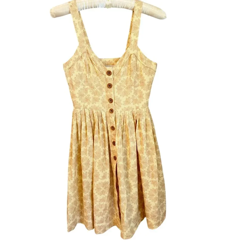 Maeve Yellow Floral Seersucker Button Front Sundress Size 2